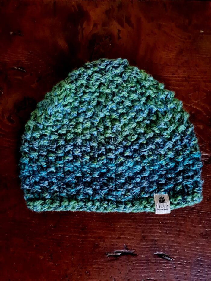 Berretto lana mélange verde blu